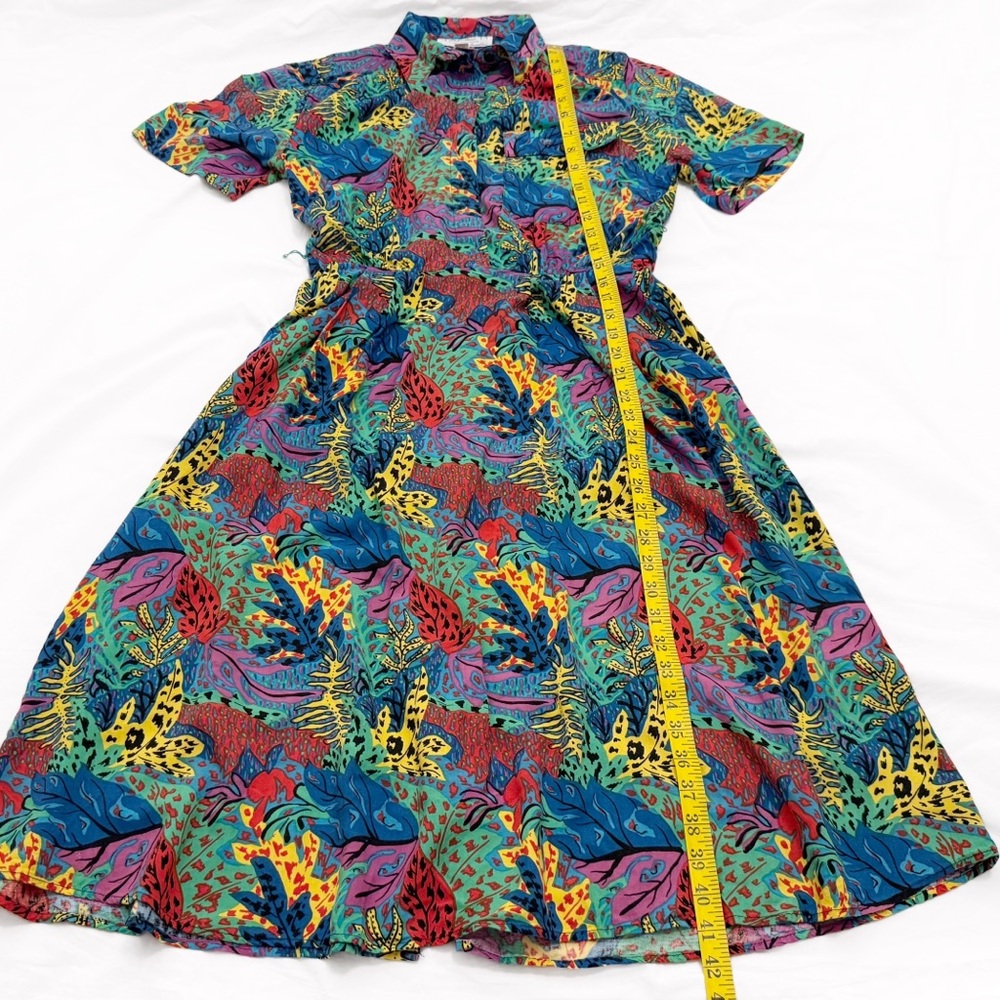 Vintage 80s Tareti Petites Retro Abstract Multicolor Button Up Collared Dress - Picture 4 of 11